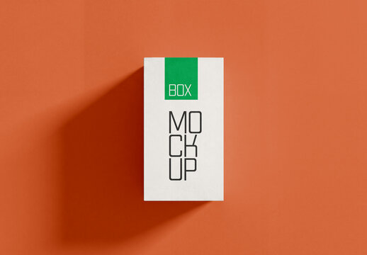Top View of Minimalist White Vertical Box Mockup on Editable Background for Product Packaging Branding Showcase