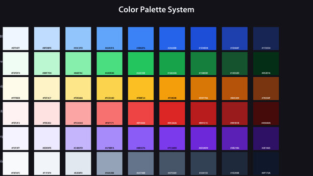 Professional graphic design color palette template with swatches and hex code placeholders for branding and creative projects