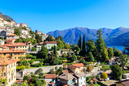 Panoramic view of Moltrasio town on Lake Como in Italy