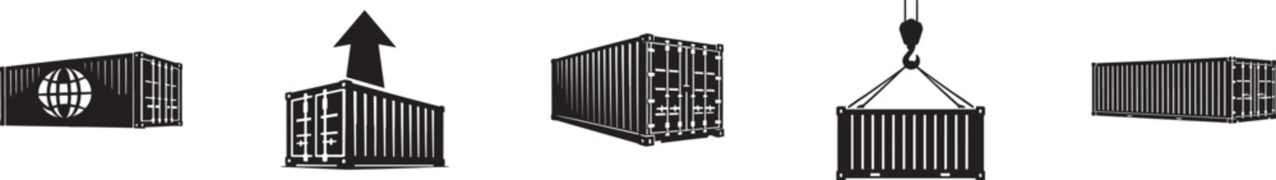 Set of sea shipping container vector icons for cargo export import logistics transport design.