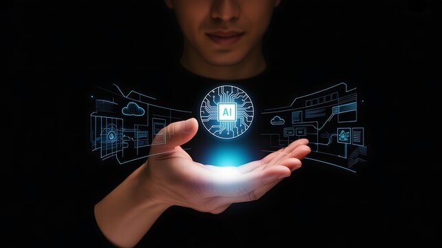 Businessman use AI tech enhances businesses by processing data, improving decision-making, developing innovative products, automating processes, and boosting competitiveness.