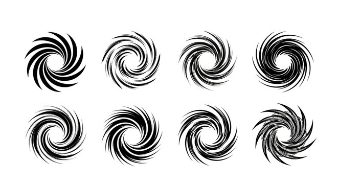 Set of Swirling Vortex Brush Strokes - Abstract Spiral Shapes