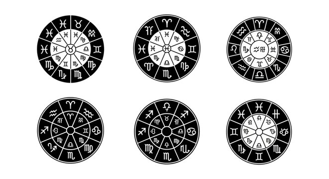 Astrology Zodiac Symbols - Six Circular Constellation Charts