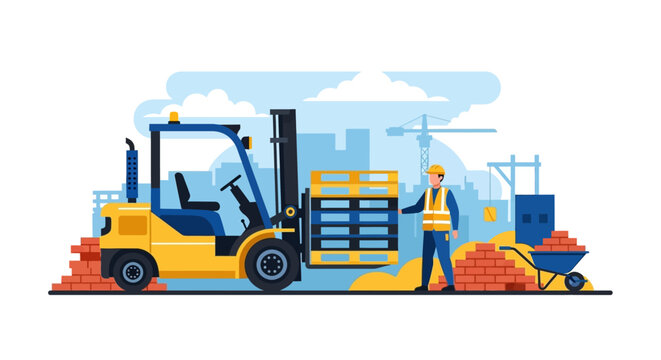 Man operating yellow forklift machine.