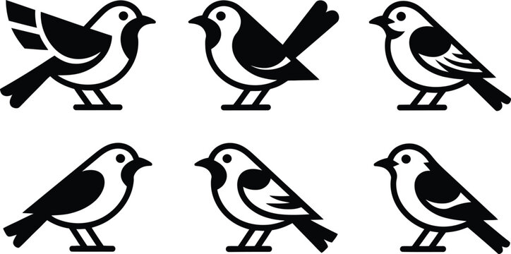 Bird vector icon set black white fly art wild logo