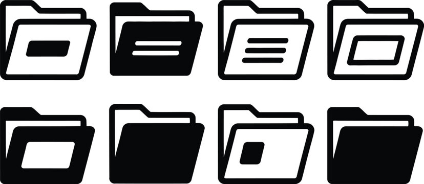 Flat black white web ui file folder sign icon set