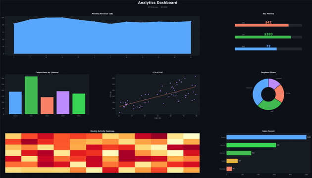 Business Analytics Dashboard with Financial Charts and Data Visualization Vector Illustration