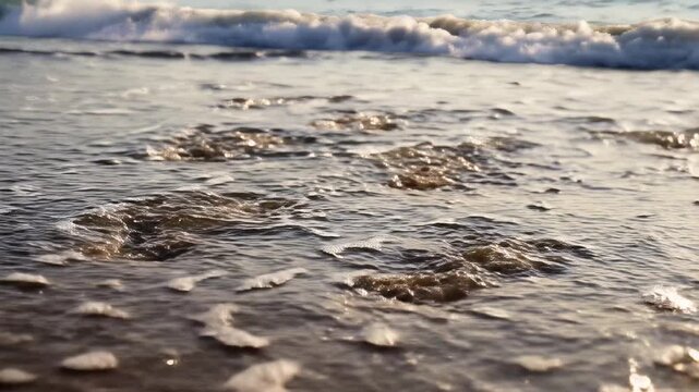 Footprints in the Sand Washed Away by Gentle Ocean Waves.