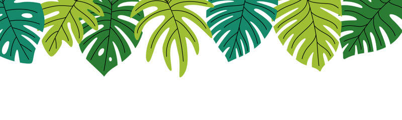 Tropical leaves background. Decorative border of green exotic monstera and philodendron leaves. © Ирина Яшкирева