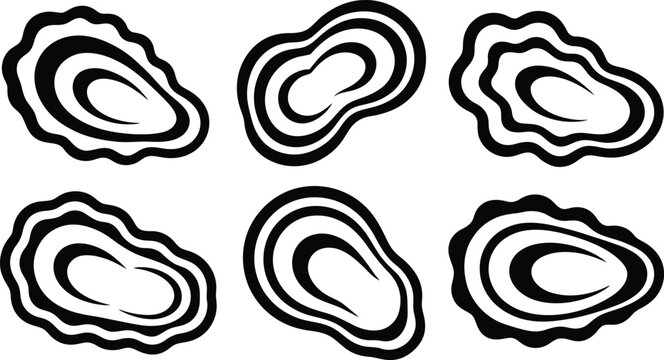 Hand Drawn Oyster Shell Vector Icon Set Black White Sea
