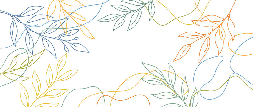 Colorful line-drawn botanical leaf branches decorative pattern illustration
