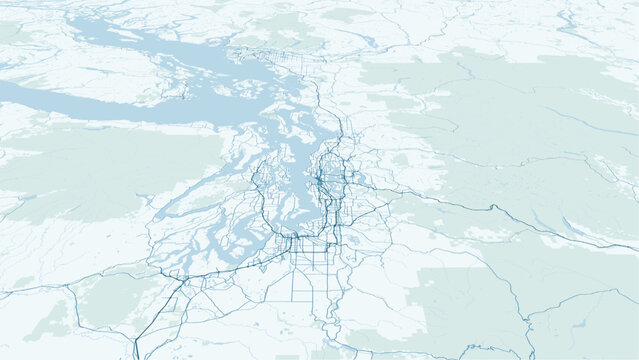 Modern minimalist vector map of Seattle, Washington, USA. High-quality scalable illustration of Seattle city grid, Puget Sound, and Elliott Bay layout for posters and urban design.