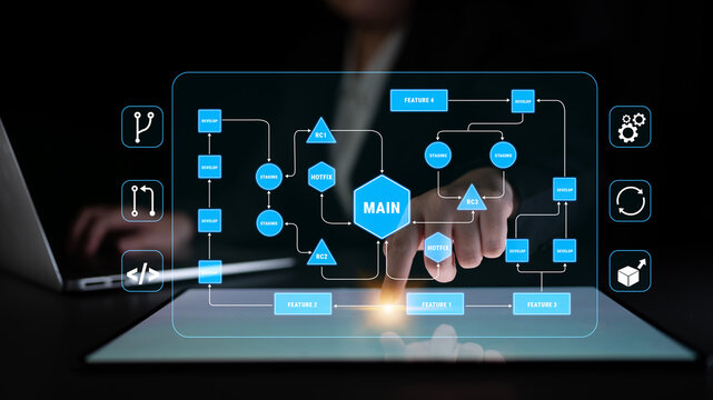 Futuristic Digital Interface with Flowcharts and Interactive Elements for Technology and Innovation Concepts in Business Strategies Quark.