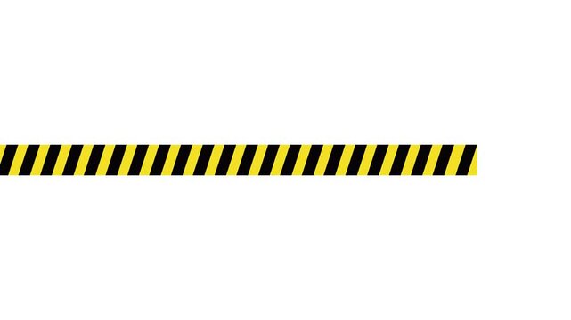 Animated yellow and black horizontal hazard tape with diagonal stripes for construction site safety warnings and industrial zone borders on a white background.
