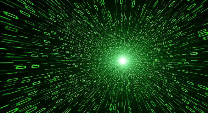 Abstract green binary code tunnel with abstract technology internet computer information futuristic encryption software connection background