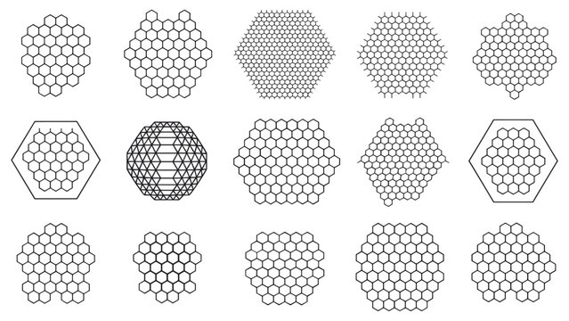 Hexagonal honeycomb tessellation study vector illustration set 15 geometric tiling patterns