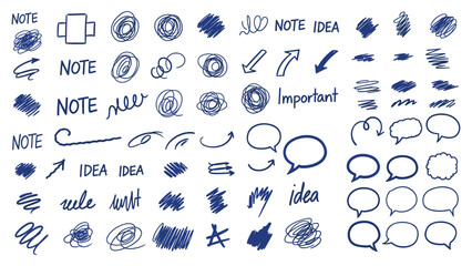 Fototapeta premium Hand drawn scribbles set with arrows and speech bubbles vector illustration for digital note taking and ideas
