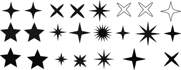 Obraz premium Diverse collection of vector star shapes and sparkling light burst icons, ideal for adding decorative flair, visual emphasis, and radiant accents to any digital design project
