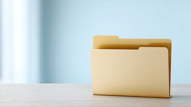 Manila folder on desk with blurry background, office supplies, document organization, business management, corporate work, education concept