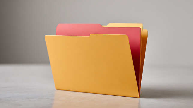 A vibrant yellow file folder with a contrasting red folder peeking out, symbolizing organization and important documentation on a clean surface