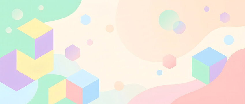 Soft gradient background with geometric cubes in pastel colors and abstract composition