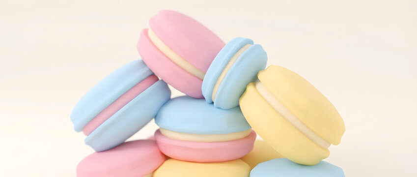 Colorful macarons stacked in a close-up shot with pastel tones and smooth texture