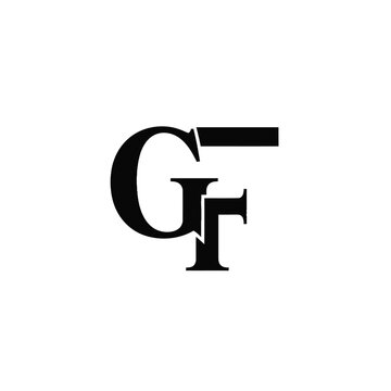 Intertwined letter g and f monogram in bold black serif typography on white background
