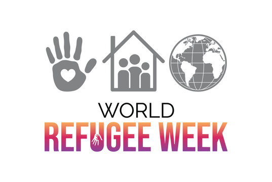 World Refugee Day June 20 Global Awareness Logo with People and Earth Silhouette Design