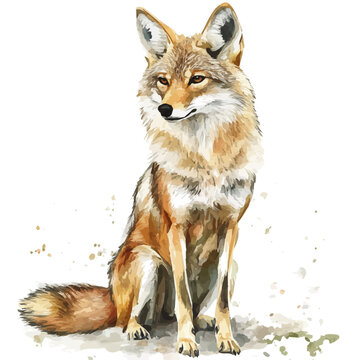 Coyote, watercolor painting vector, isolated on a white background.
