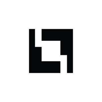 Geometric black square shape with cutout negative space on a white background