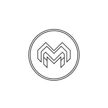 Circular emblem with interlocking letter m monogram in minimalist line style