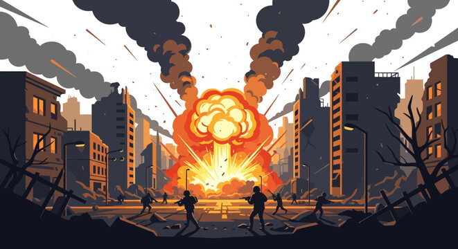 People Running from Large Explosion.