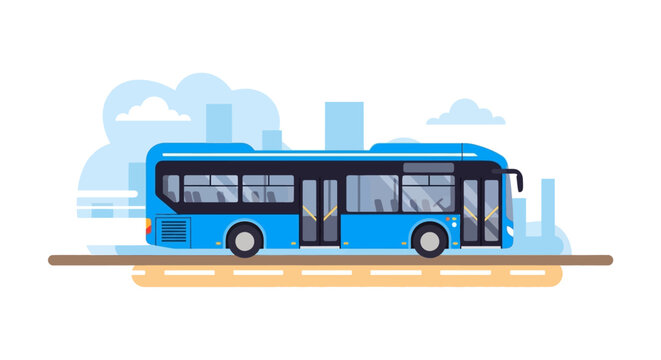 Blue Bus Vehicle Transport Side View.