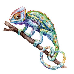 Chameleon, watercolor clipart vector, isolated on a white background. © nexora