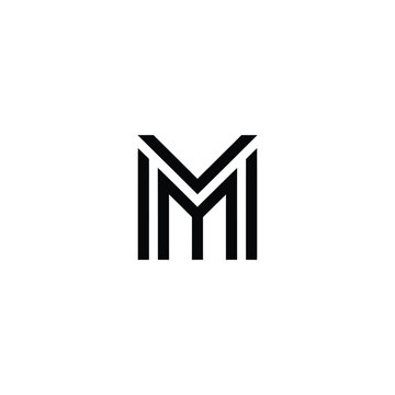 Geometric letter m monogram with vertical parallel lines
