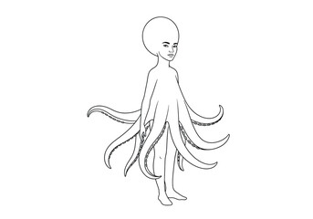 Surreal illustration of a child hybrid with octopus tentacles with creature desi © Popular Line 