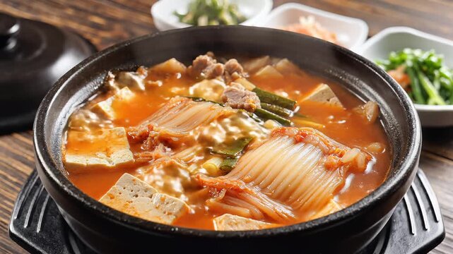 Delicious Korean Kimchi Stew with Tofu and Pork.