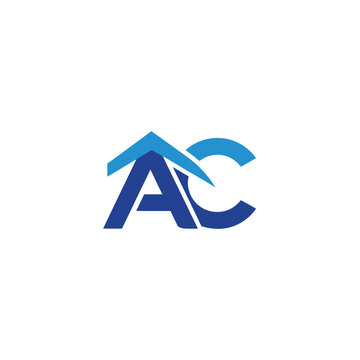 Blue letter a and c monogram with a roof shape on a white background
