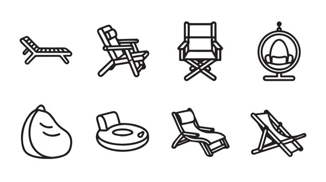 Collection of outdoor seating icons in a clean line art style on a white background
