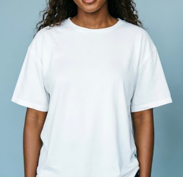 Woman Wearing White T-Shirt for Design Mockup