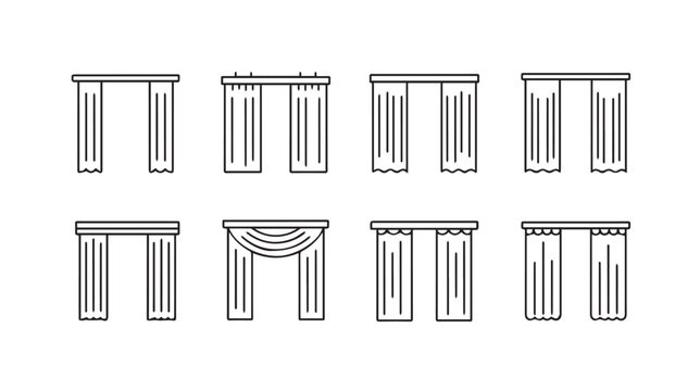 Collection of window curtain styles with various header types in a clean line art design