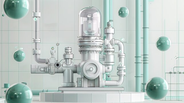 Greenish Industrial Valve System with Bubbles and Pipes
