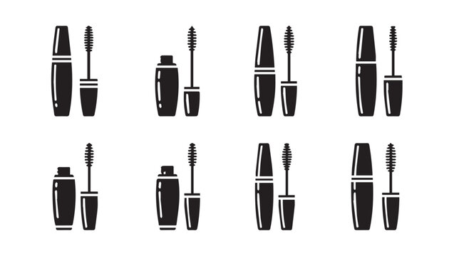 Cosmetic mascara tubes with applicators presented in a clean grid pattern against a white background