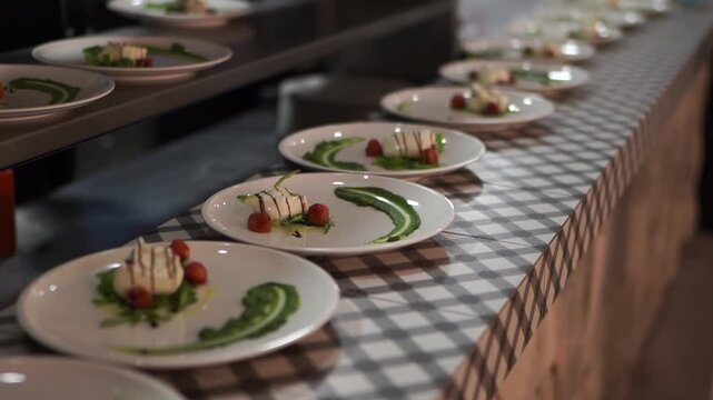 Sophisticated starters artfully presented on checkered cloth surface