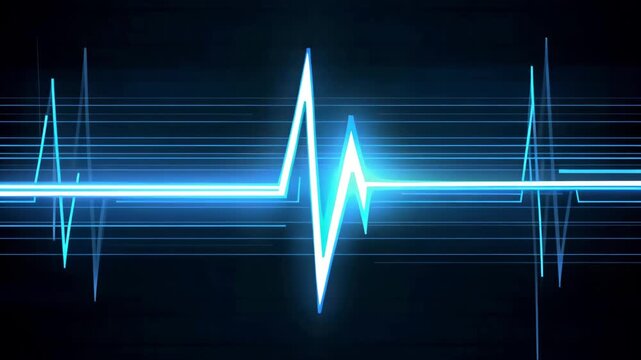 Heart monitor displaying heartbeat graph on blue medical background tech animation video