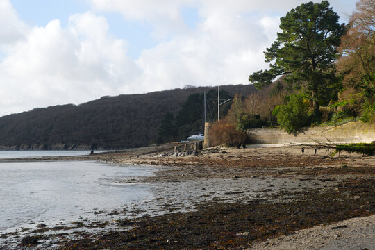 Idyllic rural scenery at English ria of Helford River on a winter day. Photo taken February 2026, Helford River, Cornwall, United Kingdom.
