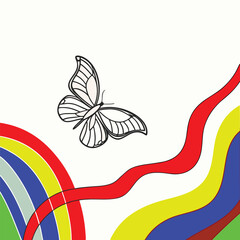 Abstract Butterfly Illustration with Colorful Ribbon Waves and Rainbow Curves © Repon