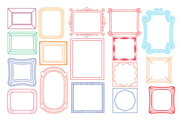 Hand drawn frame set. hand drawn colorful border collection. Template for invitation or greeting card. Elegant retro empty banner, poster, placard, postal stamp. Doodle frame decor. © konok3001