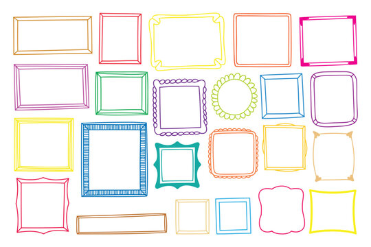 Hand drawn Doodle frame set. Vector. Round, squared and oval frames decorative vector elements collection. Template for invitation or greeting card.