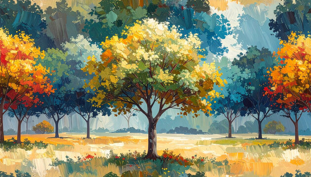 Colorful forest trees illustration vibrant landscape nature environment background